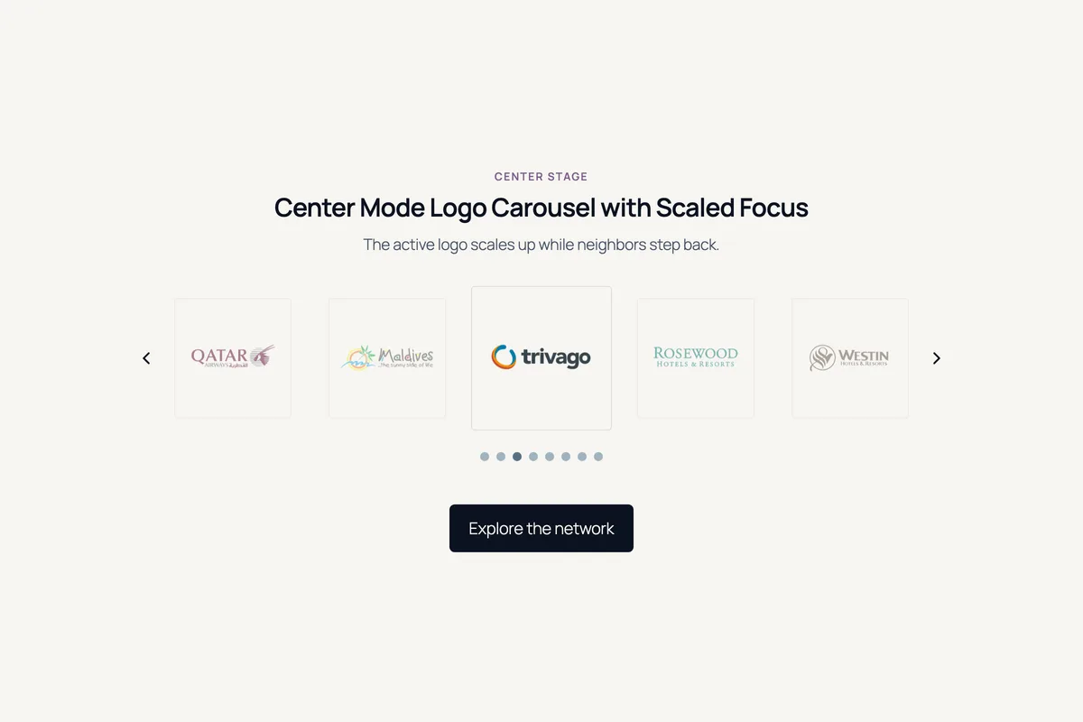 Logo Carousel – Center Mode Logo Carousel with Scaled Focus