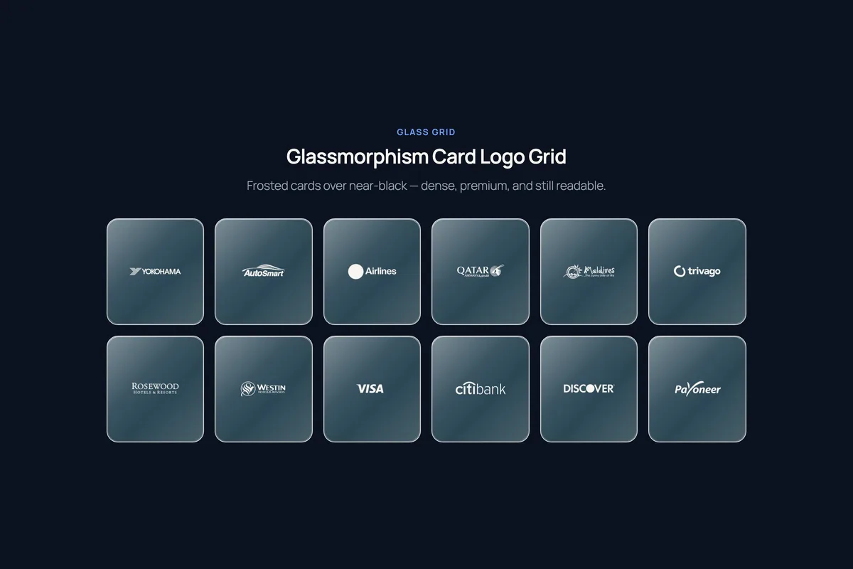 Logo Carousel – Glassmorphism Card Logo Grid