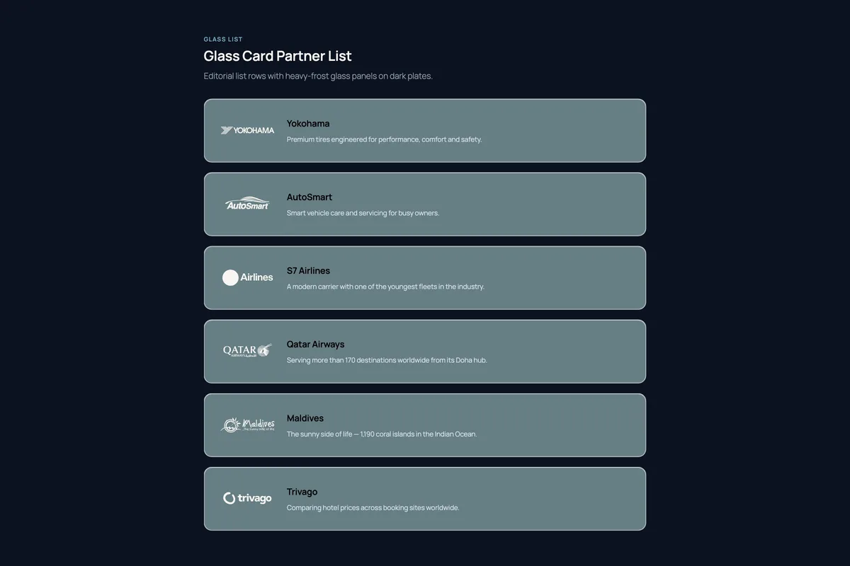 Logo Carousel – Glass Card Partner List
