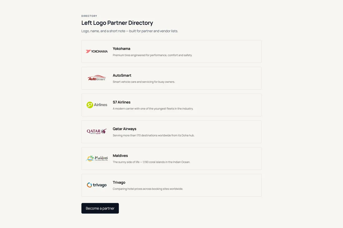 Logo Carousel – Left Logo Partner Directory