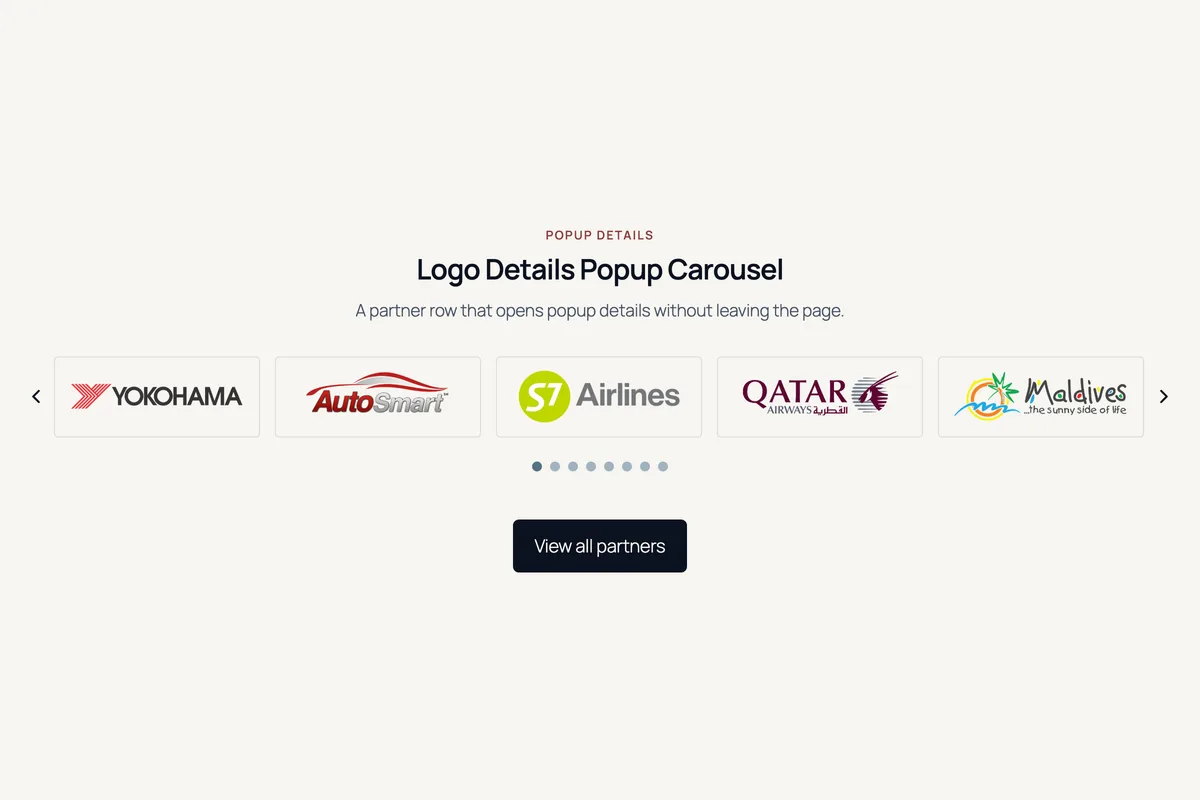 Logo Carousel – Logo Details Popup Carousel