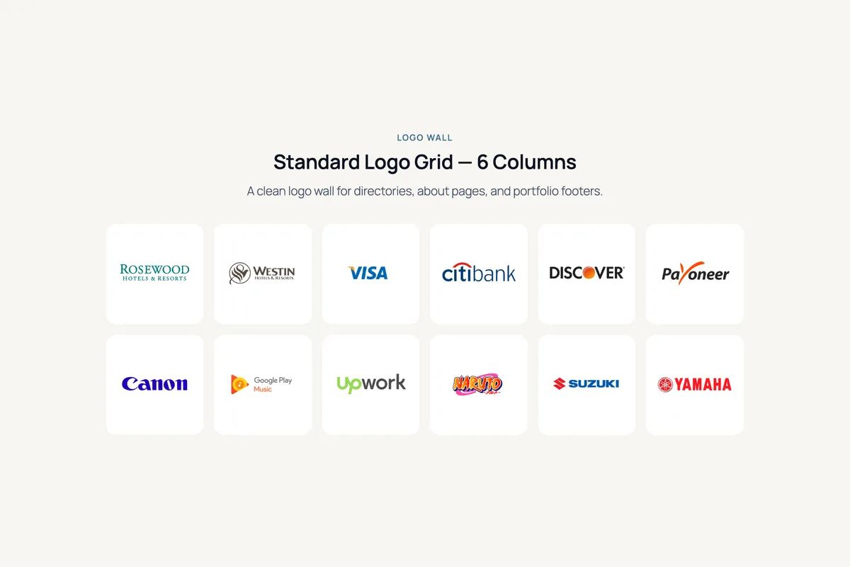 Logo Carousel – Standard Logo Grid — 6 Columns